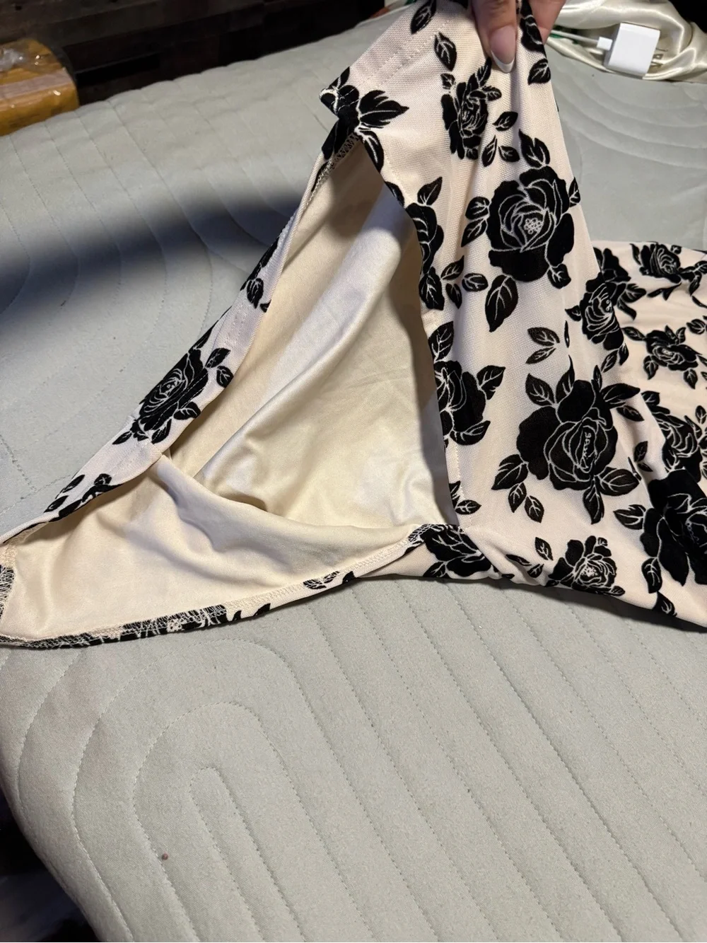 Windsor Black Rose Print Satin Cami & Shorts Set - Black on Cream
